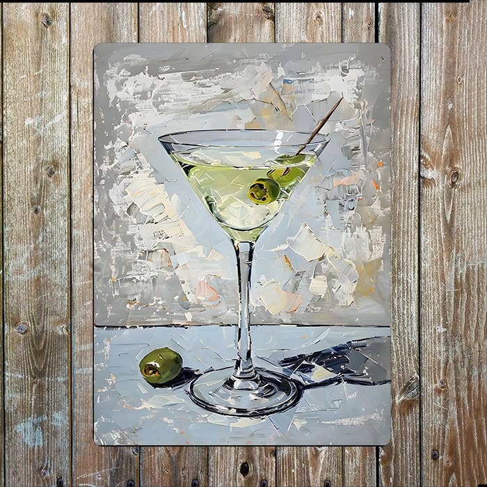 Painting style Martini Glass With Olives Metal Sign Plaque