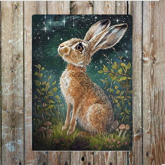 Hare Gazing Under Star Night Sky | Metal Sign Plaque