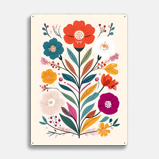 Vibrant Floral Flower scandinavian folk | Metal Sign Plaque