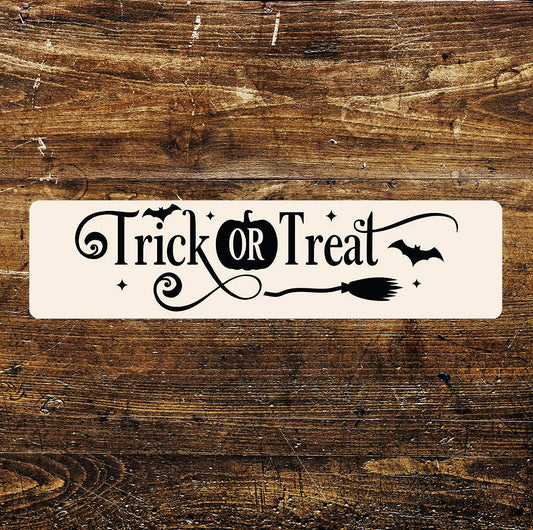 Halloween Trick or Treat Sign Metal Long Sign Plaque