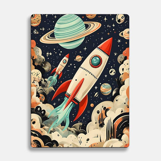 Retro Rockets Launching Space Alien UFO Metal Sign Plaque
