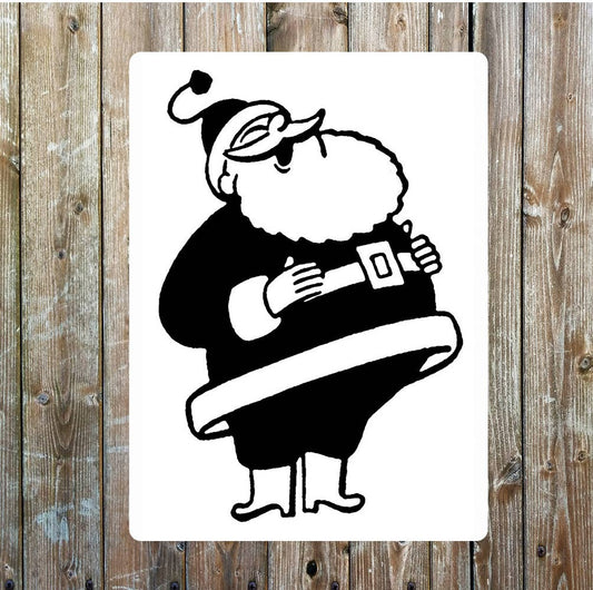 Retro Christmas black white art Metal Sign Plaque