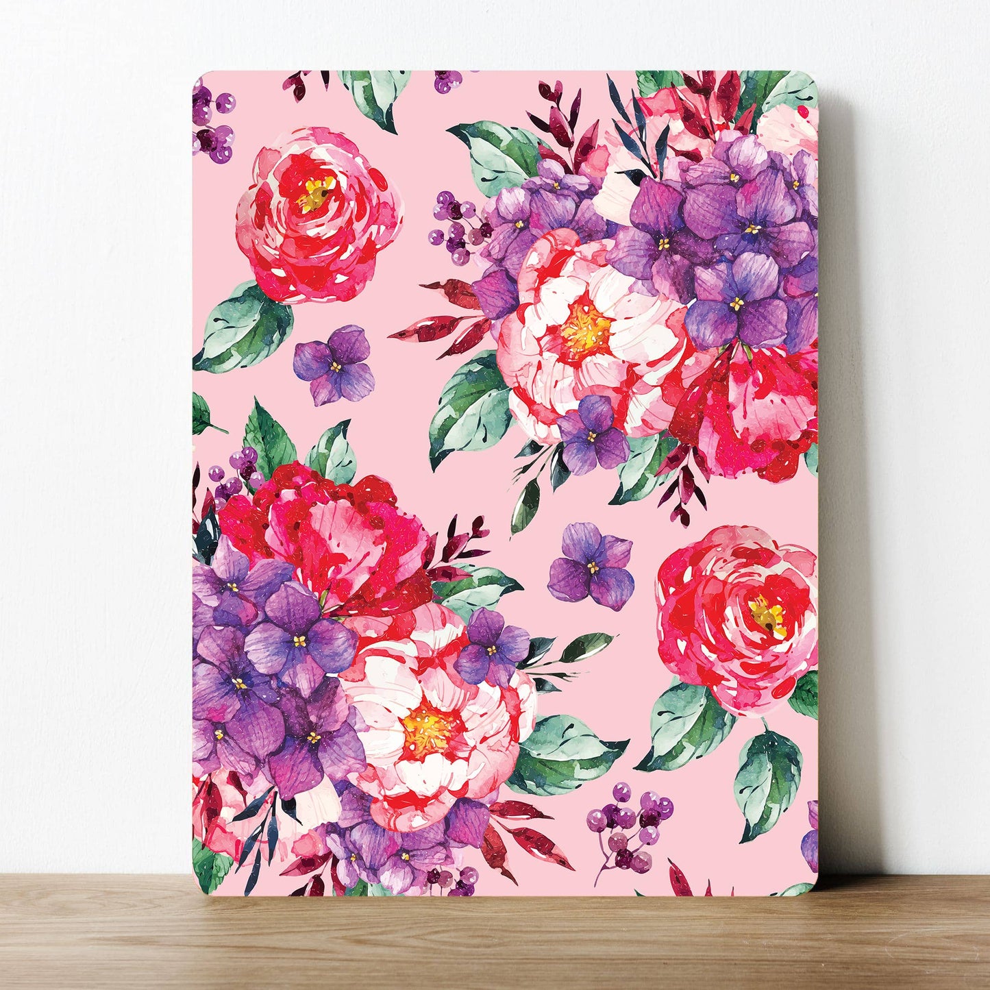 Pink Floral Pattern Purple Flowers Metal Sign Plaque