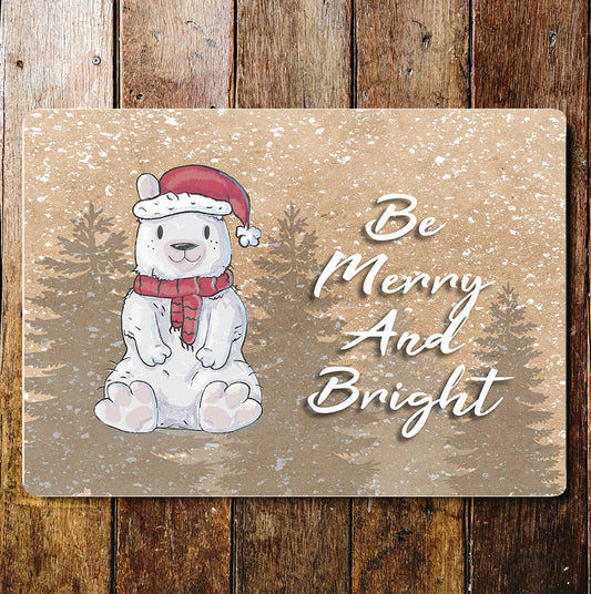 Bear Scarf Merry And Bright Christmas | Metal Sign plaque