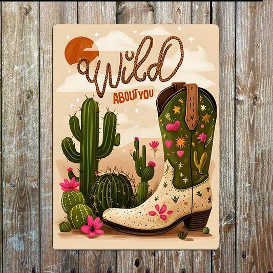 Wil About You Western Cacti Cowboy Boot | Metal Sign Plaque