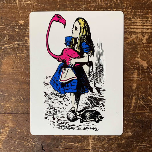 Alice in wonderland Flamingo Illustration | Metal Sign