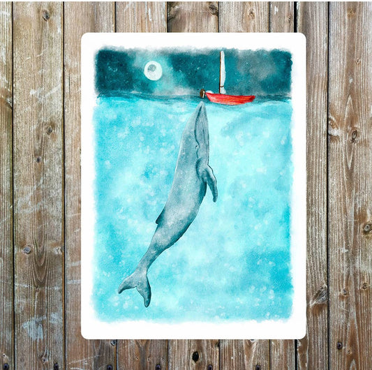 Whale and boat art wall art | Metal Sign Plaque