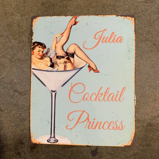 Personalised Cocktail Princess Metal Humour Wall Sign