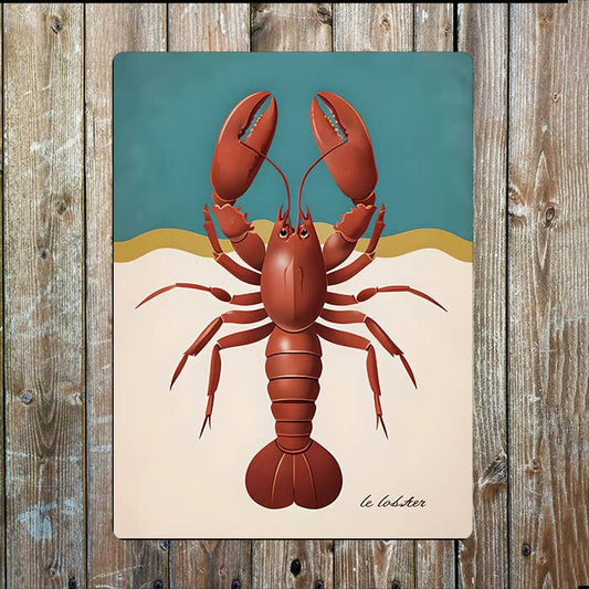 Vibrant Lobster Illustration Nautical | Metal Sign Plaque