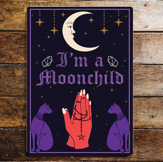 Moonchild Cat Witch mystical | Metal Wall Sign Plaque