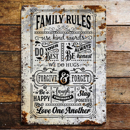 Family house love rules | Metal Sign Plaque