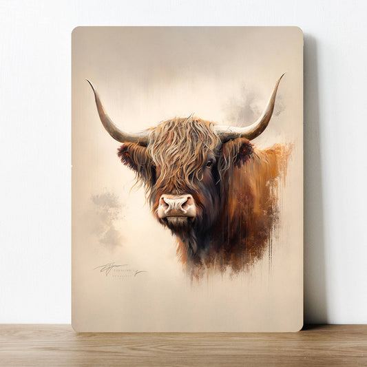bull with horns Cow Highland Watercolour | Metal Sign Plaque
