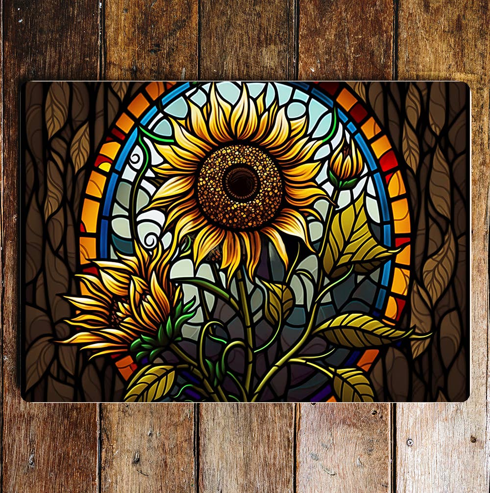 Sunflowers Stained Glass art Metal Sign Plaque