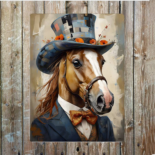 Portrait Of A Horse In Elegant Clothes Metal Sign Plaque