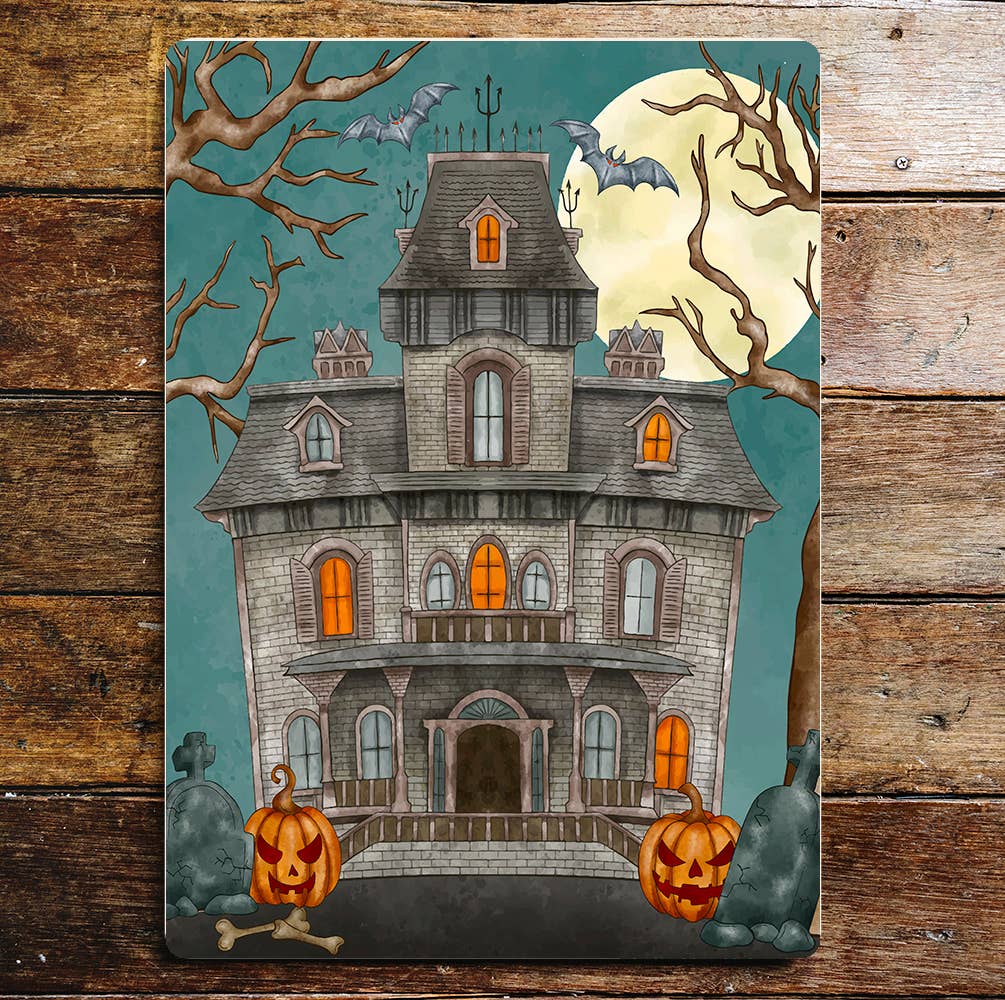 Halloween Haunted House moon Art | Metal Sign Plaque