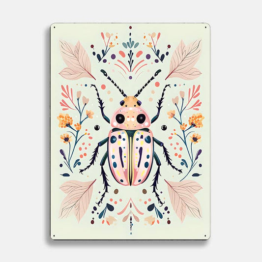 Beetle Botanical Flowers scandinavian folk | Metal Sign Plaque