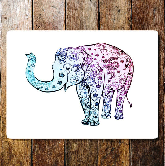 Colourful Patterned Smiling Elephant | Metal Sign plaque