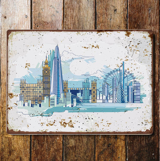 London City Skyline England | Metal Wall Sign