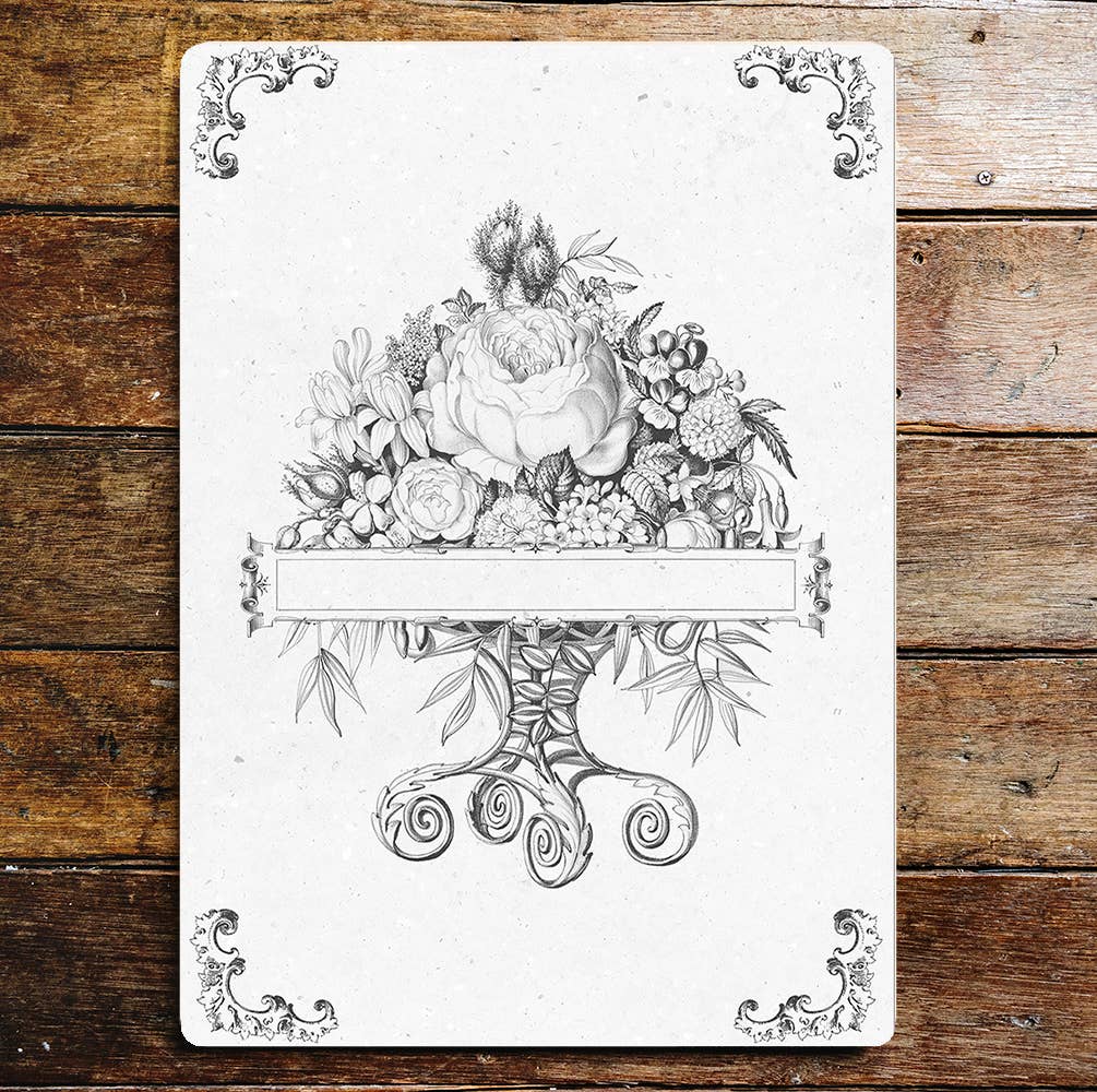 Flowers black & white sketch bloom | Metal Sign plaque