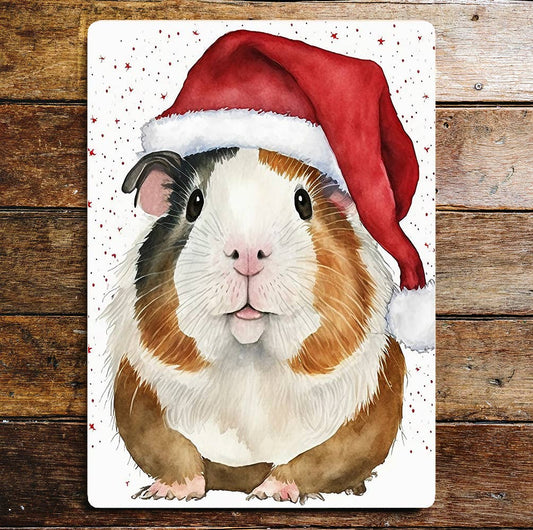 Guinea Pig Happy Christmas Art | Metal Sign Plaque