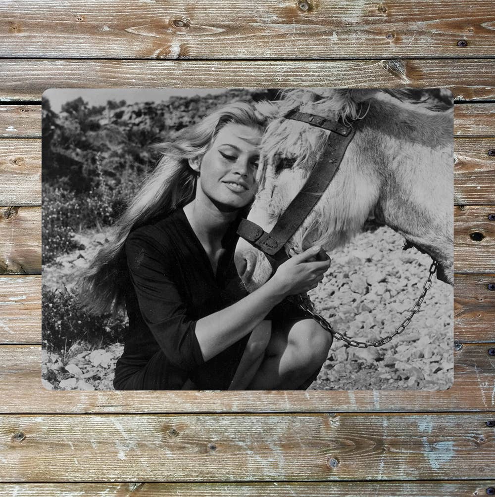 Brigitte Bardot Horse Black and White | Metal Wall Sign
