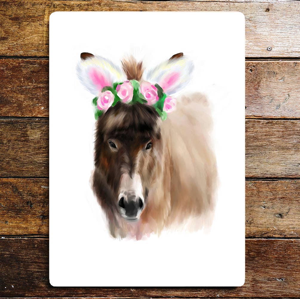 Donkey flower hat wall art | Metal Sign Plaque