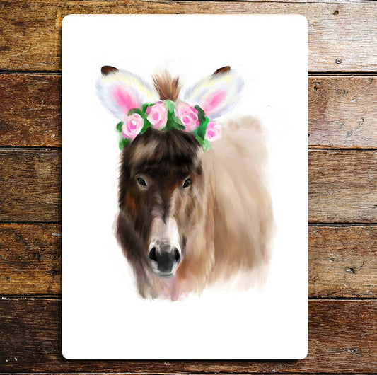 Donkey flower hat wall art | Metal Sign Plaque
