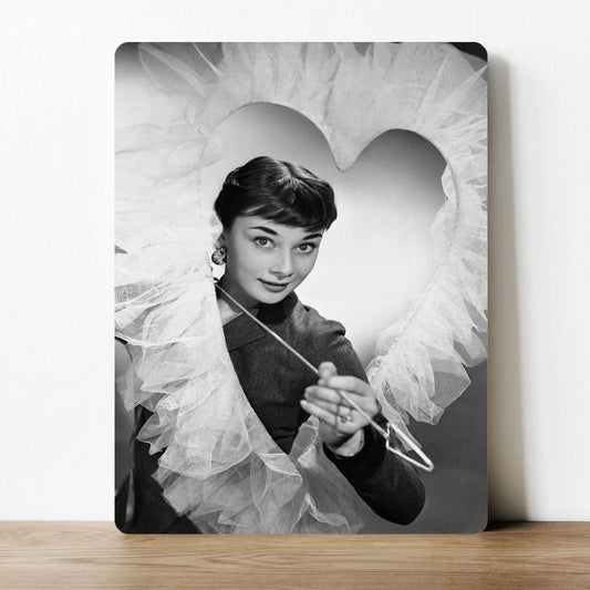 Audrey Hepburn Model pose heart arrow | Metal Wall Sign