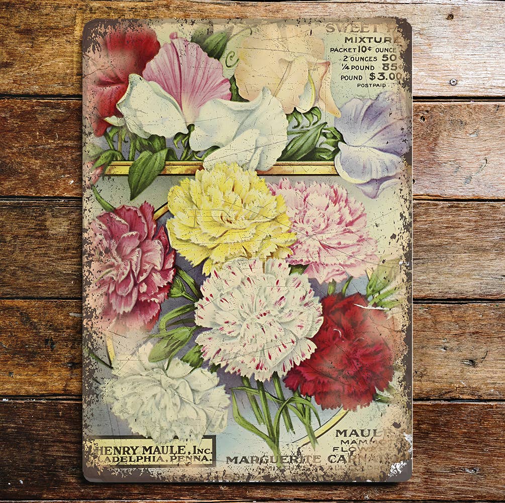 Sweet Pea Botanical Flowers Metal Wall Sign Plaque