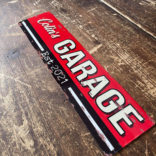 Name Garage Custom Metal Long Sign Plaque
