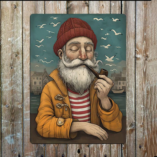 Elderly Sailor With pipe sea Nautical | Metal Sign Plaque