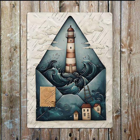 Envelope Illustration Seaside Sea Nautical | Metal Sign Plaque