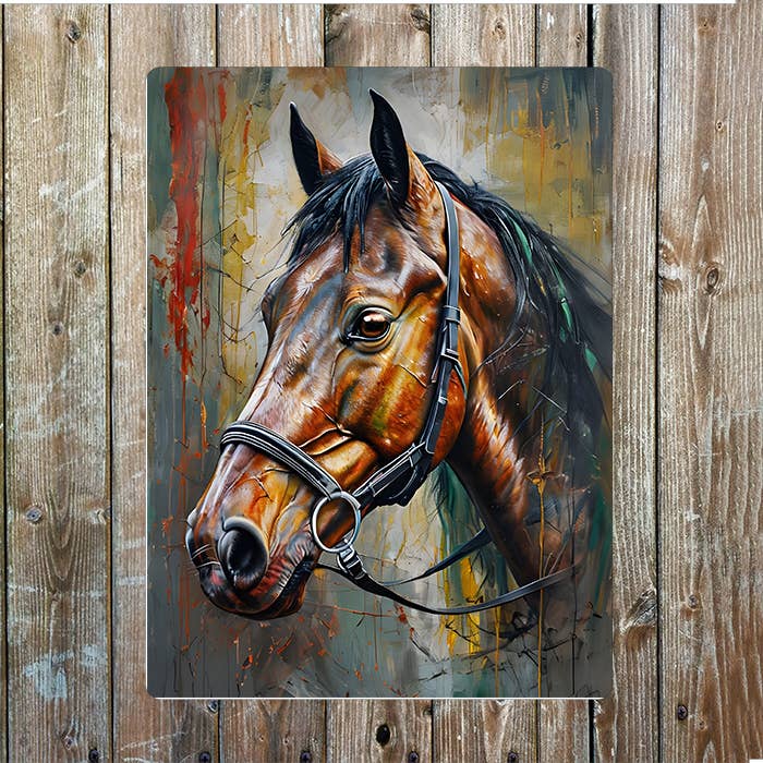 Realistic Painting Of Horse Cowboy Western Metal Sign Plaque