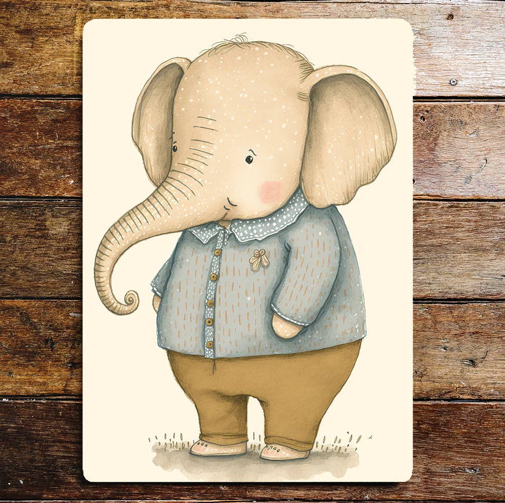 Cute Elephant Minimalistic Coat Smile | Metal Sign Plaque