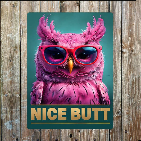 Nic Butt Owl Illustration With Sunglasses | Metal Sign Plaque