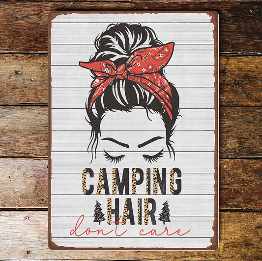camping hair don't care camping | Metal Sign Plaque