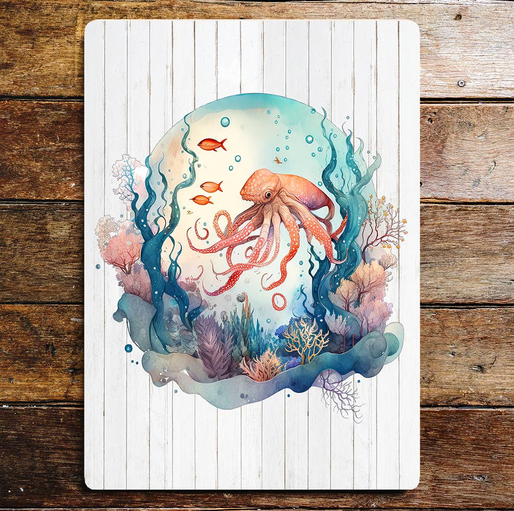 Octopus nature sea life wildlife print | Metal Sign Plaque