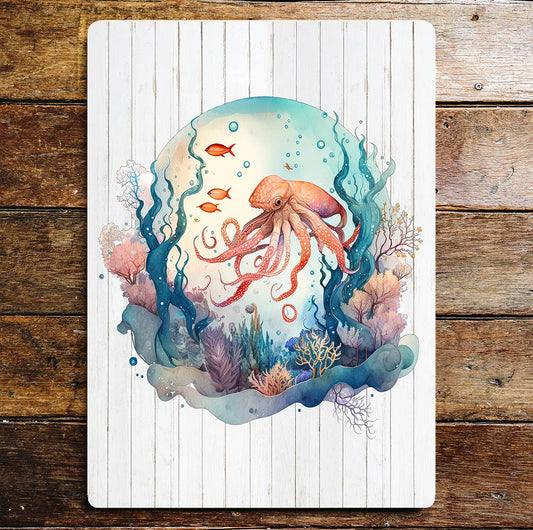 Octopus nature sea life wildlife print | Metal Sign Plaque