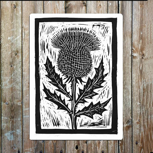 A Thistle Flower Linocut Style | Metal Sign Plaque