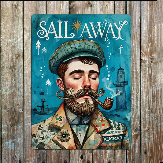 Portrait Sail Away Sailor sea Nautical Metal Sign Plaque