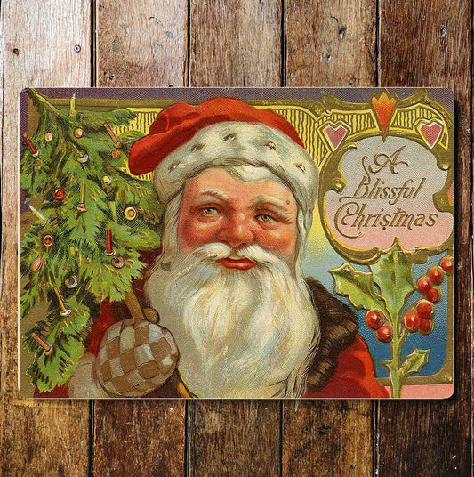 BLISSFUL CHRISTMAS SANTA Wall | Metal Sign Plaque