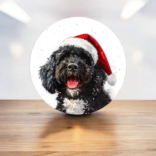 Portuguese Water Dog Paw Christmas Circle Metal Sign