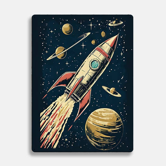Retro Space Ship Space Rocket UFO Alien Metal Sign Plaque