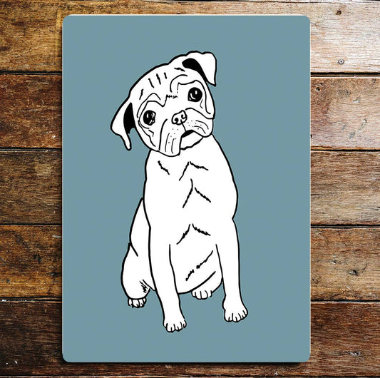 Pug Dog Grey And White Metal Wall Sign Plaque