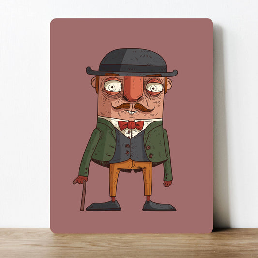 Man with Cane Cartoon Artwork | Metal Sign Plaque