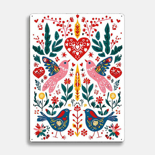 Heart Birds Plants scandinavian folk | Metal Sign Plaque