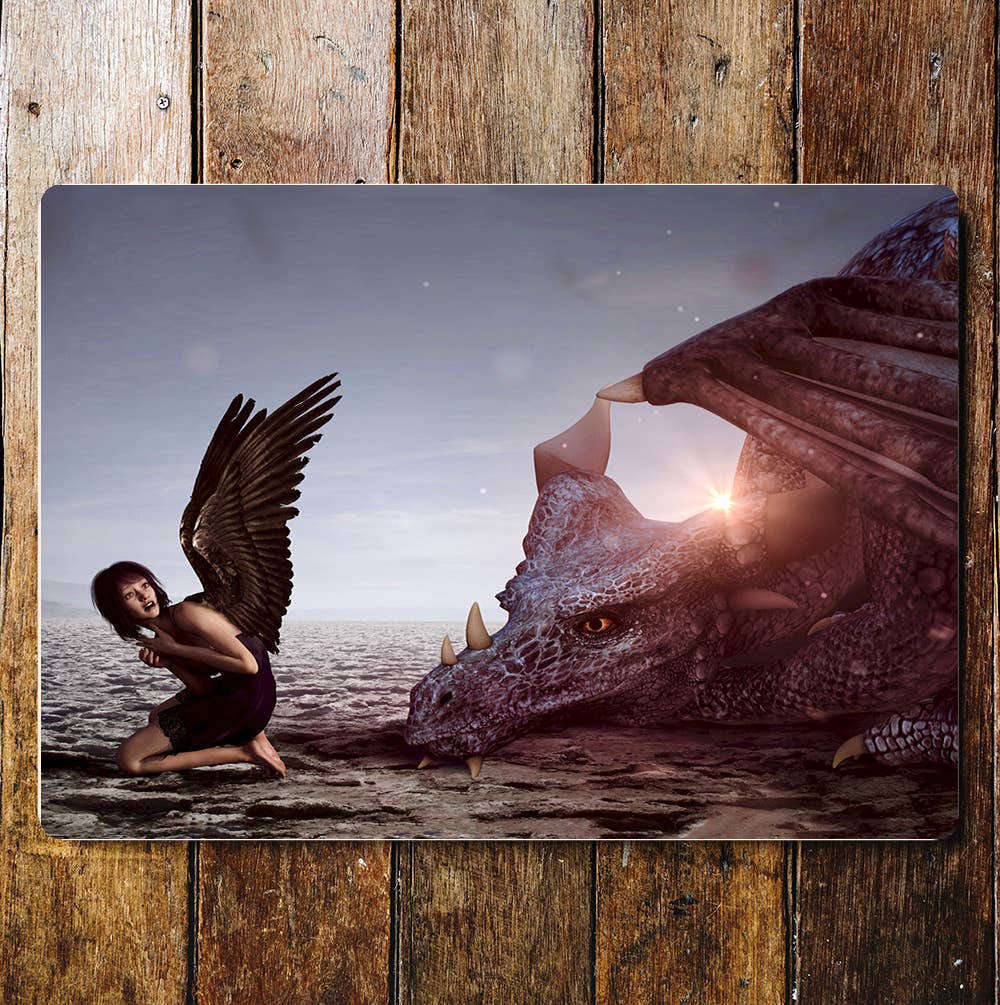 Dragon Child Angel Mystical Wings | Metal Sign Plaque