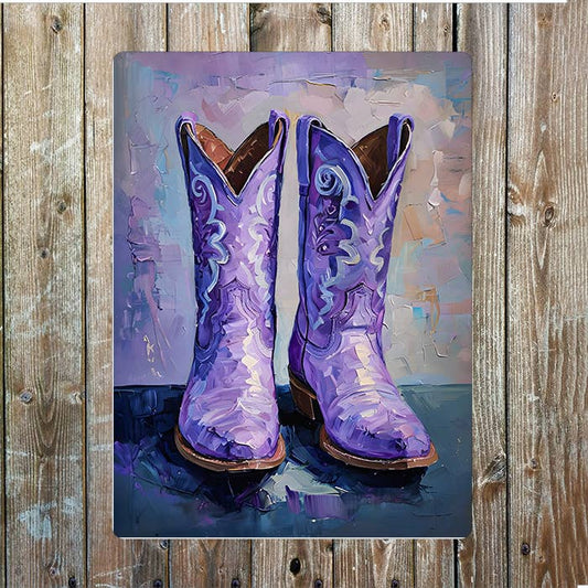 Lavender Boots Painting Cowboy Western | Metal Sign Plaque