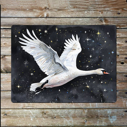 White Swan Flight A Dark Night Sky Star | Metal Sign Plaque