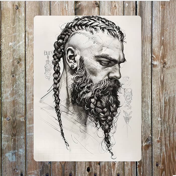 Sketch Of A Viking Man Metal Sign Plaque